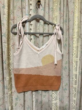 Luca + Grae Sunset Knit Tie Strap Tank Top Size L Boho